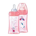 DODIE BIBERON ANTI COLIQUE TETINE RONDE 3 VITESSES + 270ML ROSE LICORNE 0-6 MOIS